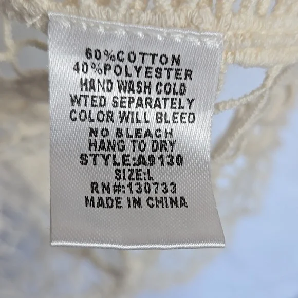 Umgee Ivory Crochet Open Vest/ Duster In Size Large - Picture 7 of 7